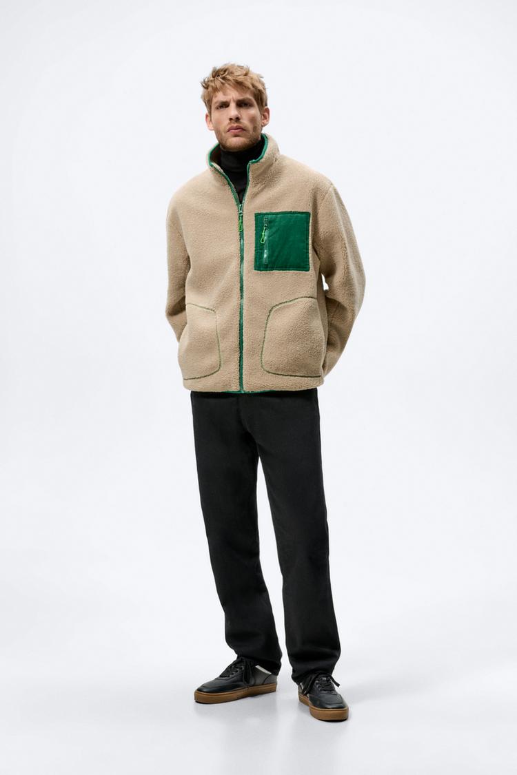 CONTRAST FAUX SHEARLING JACKET camel ZARA United Kingdom